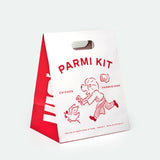 The Parmi Kit with crumbed chicken schnitzels, tomato passata and melting mozzarella cheese