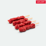 Grass fed beef eye fillet skewers 100g x4 pieces ready for grilling
