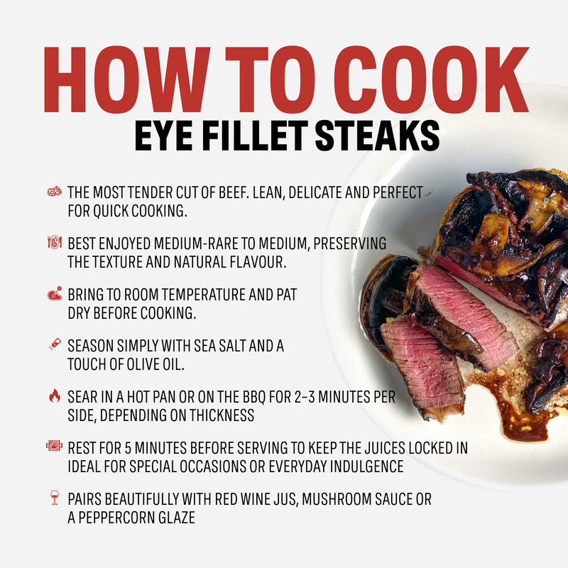 Beef Eye Fillet Steaks Premium Grass Fed - 220g x 2 Pieces