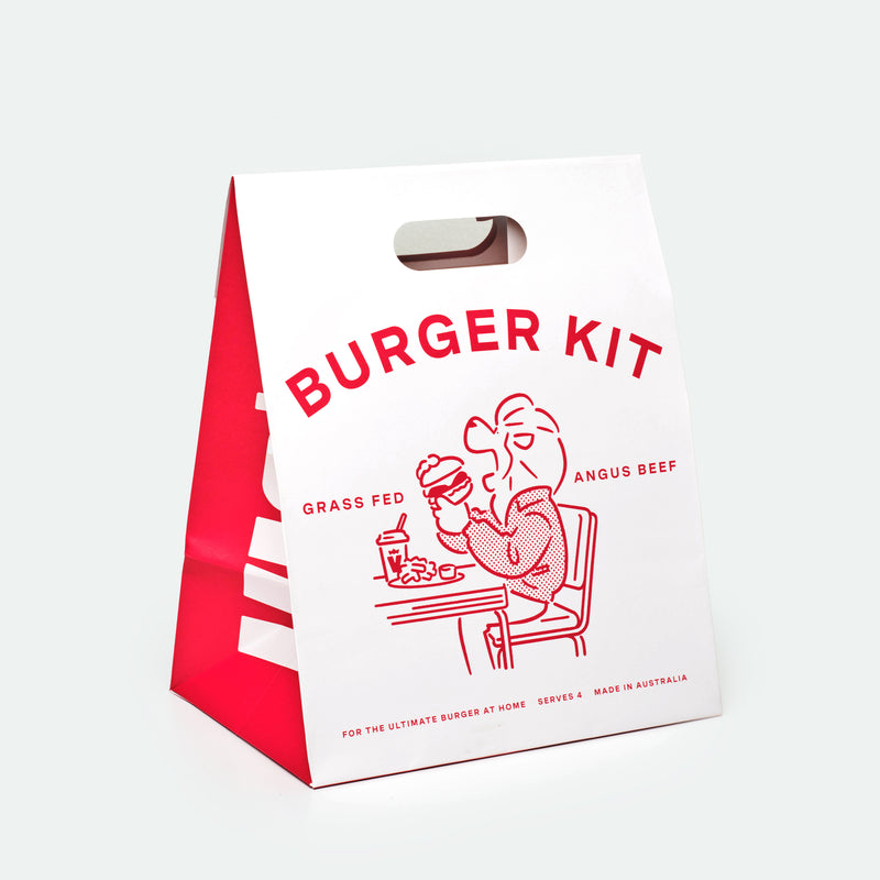 The Burger Kit with Angus beef patties, potato buns, bacon, American cheese and burger sauce