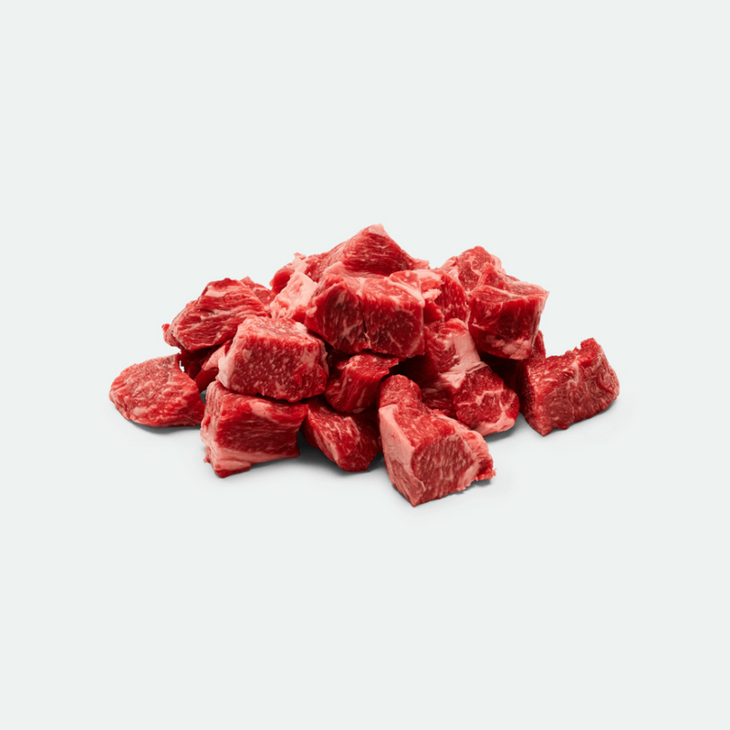 Stone Axe fullblood wagyu braising beef diced marble score 9+ 500g