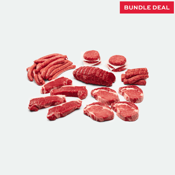 Mixed butcher meat box with beef, pork and sausages