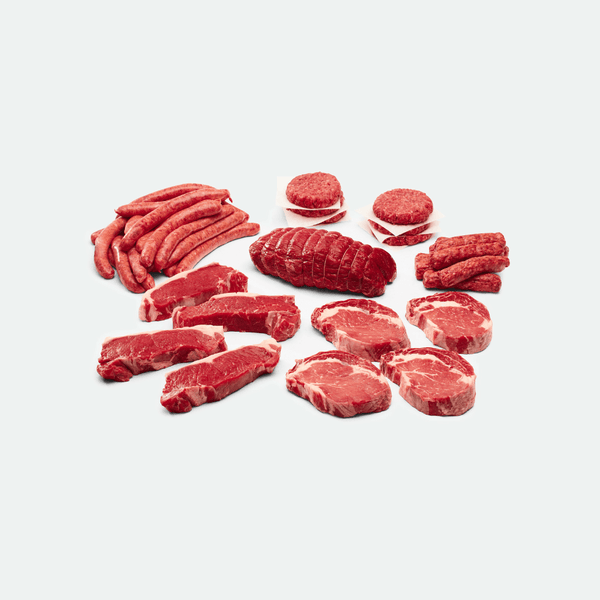 Mixed butcher meat box with beef, pork and sausages