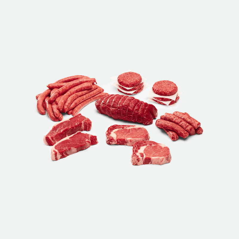 The Little VIC BBQ Bundle Box with steaks, sausages, burgers and rump roast beef